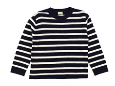 FUB dark navy/ecru striped knit sweater merino wool